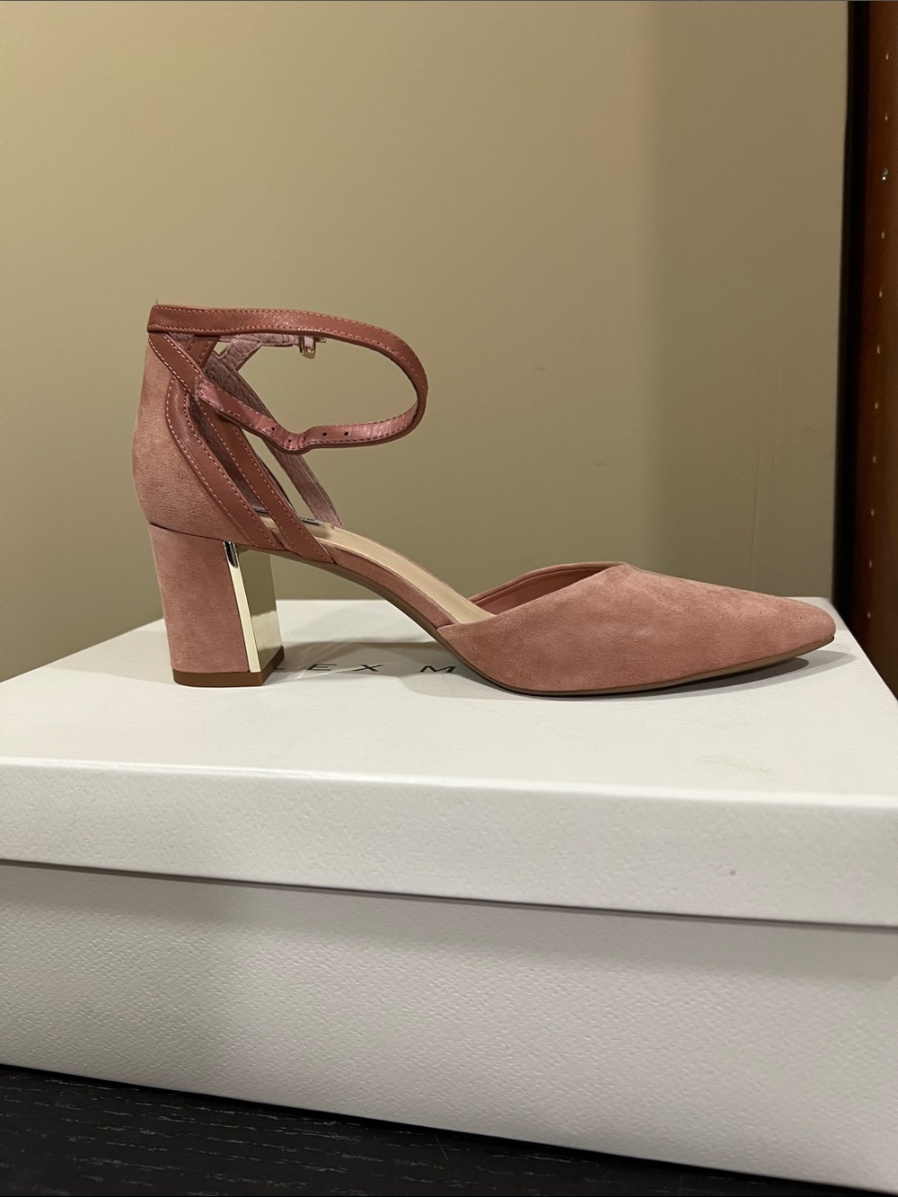 Alex Marie Dusty Rose Suede Ankle-Strap Block Heel